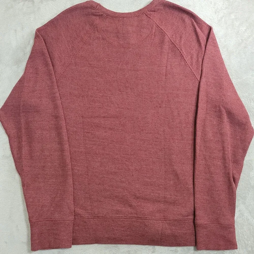 Lucky Brand Sweater Mens Large Red Waffle Knit Thermal Long Sleeve Crew Neck